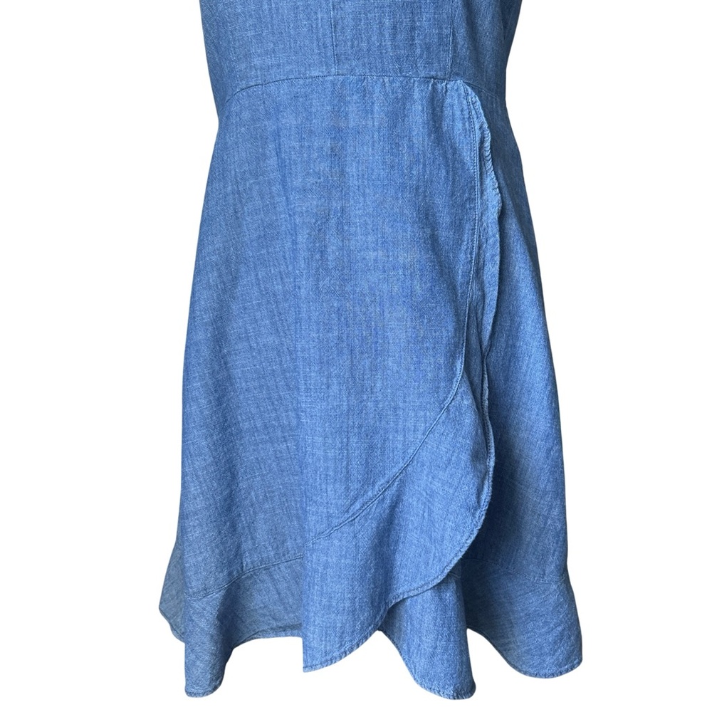 J. Crew Chambray Faux Wrap Short Sleeve Mini Dress - 6 - Medium Wash Blue - Picture 8 of 16